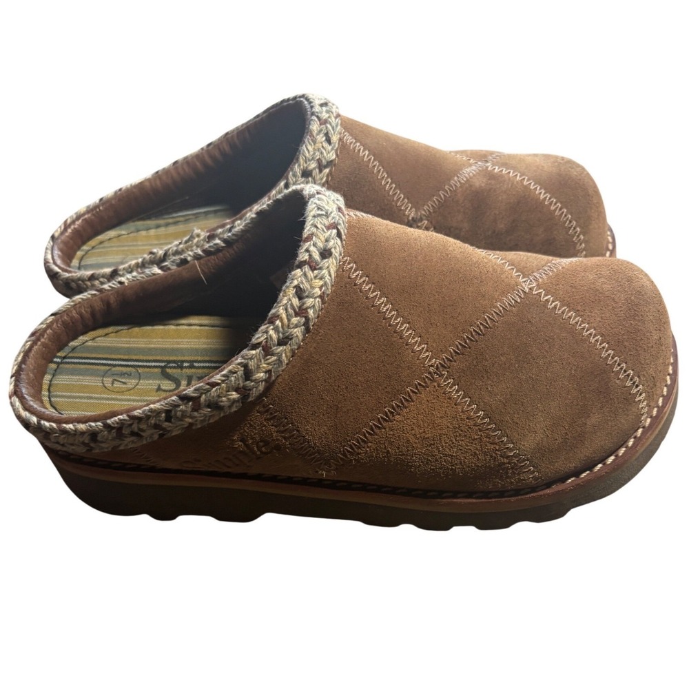 Simple Shoes Women 7.5 Suede Clogs Mules Woven Patchwork Boho Cottagecore Boho
